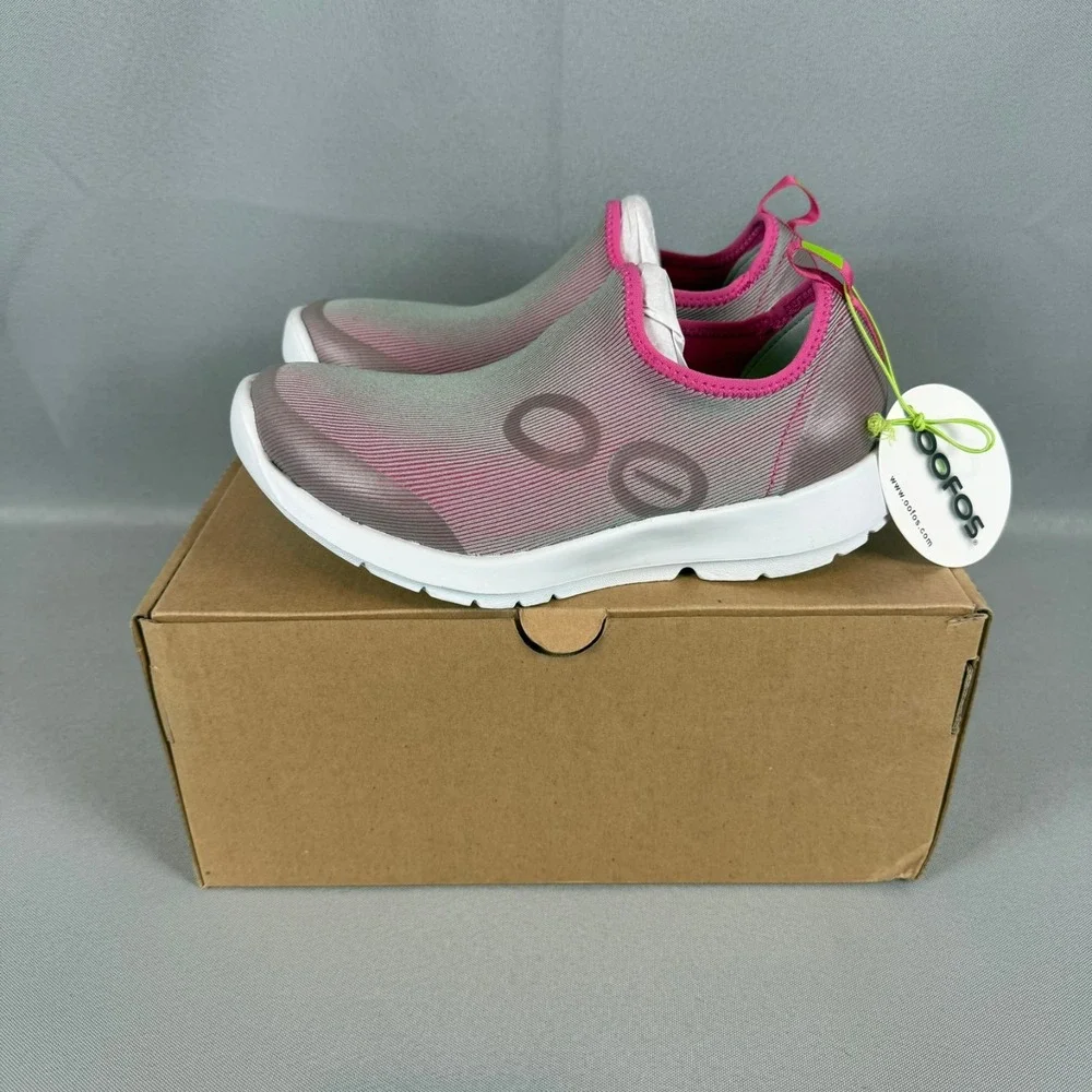 Oofos OOmg Sport Recovery Sneakers Womens 5 Fuchsia White Slip-On Light New NIB